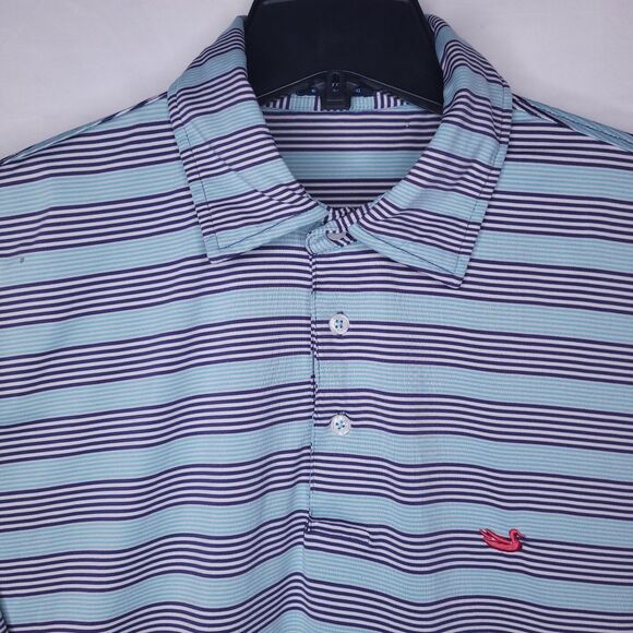 Southern Marsh Polo Shirt Mens Large Striped Teal Performance - Picture 1 of 12